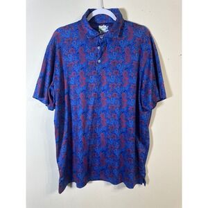 TailorByrd Polo Shirt Paisley‎ Print Golf Casual Short Sleeve Blue Red XL
